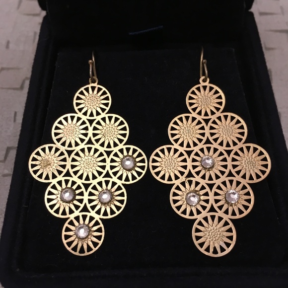 Diamond-Shaped Golden Drop Earrings - Picture 1 of 3